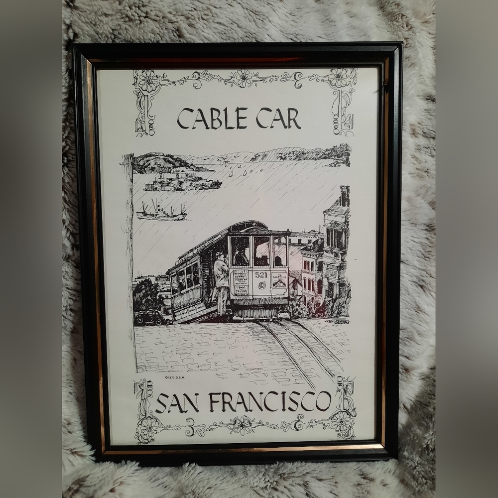 Rare DB MacAusland Cable Car San Francisco California Art Print Vtg Frame 8x12”
